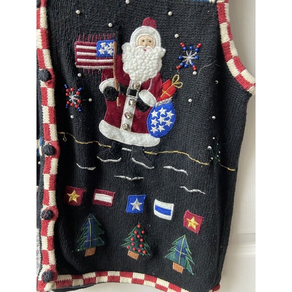 Designer Origional Studio Womens Large Black All Holidays Knit Decorated Vest - Picture 6 of 8